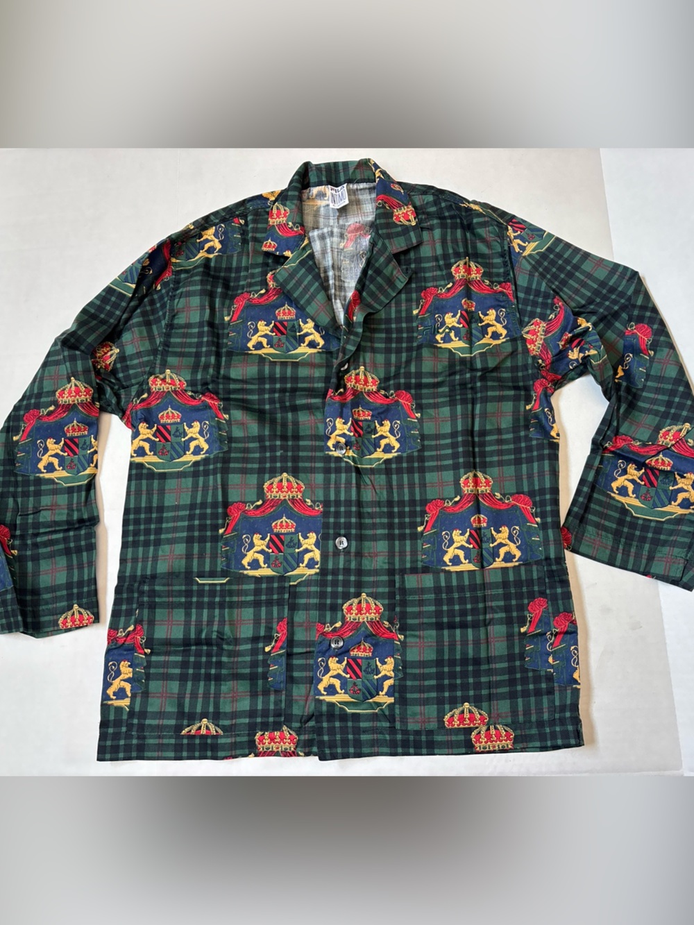 Vintage FILA Intimo Men’s Pajama Top Green Plaid Crest Print Cotton Size M